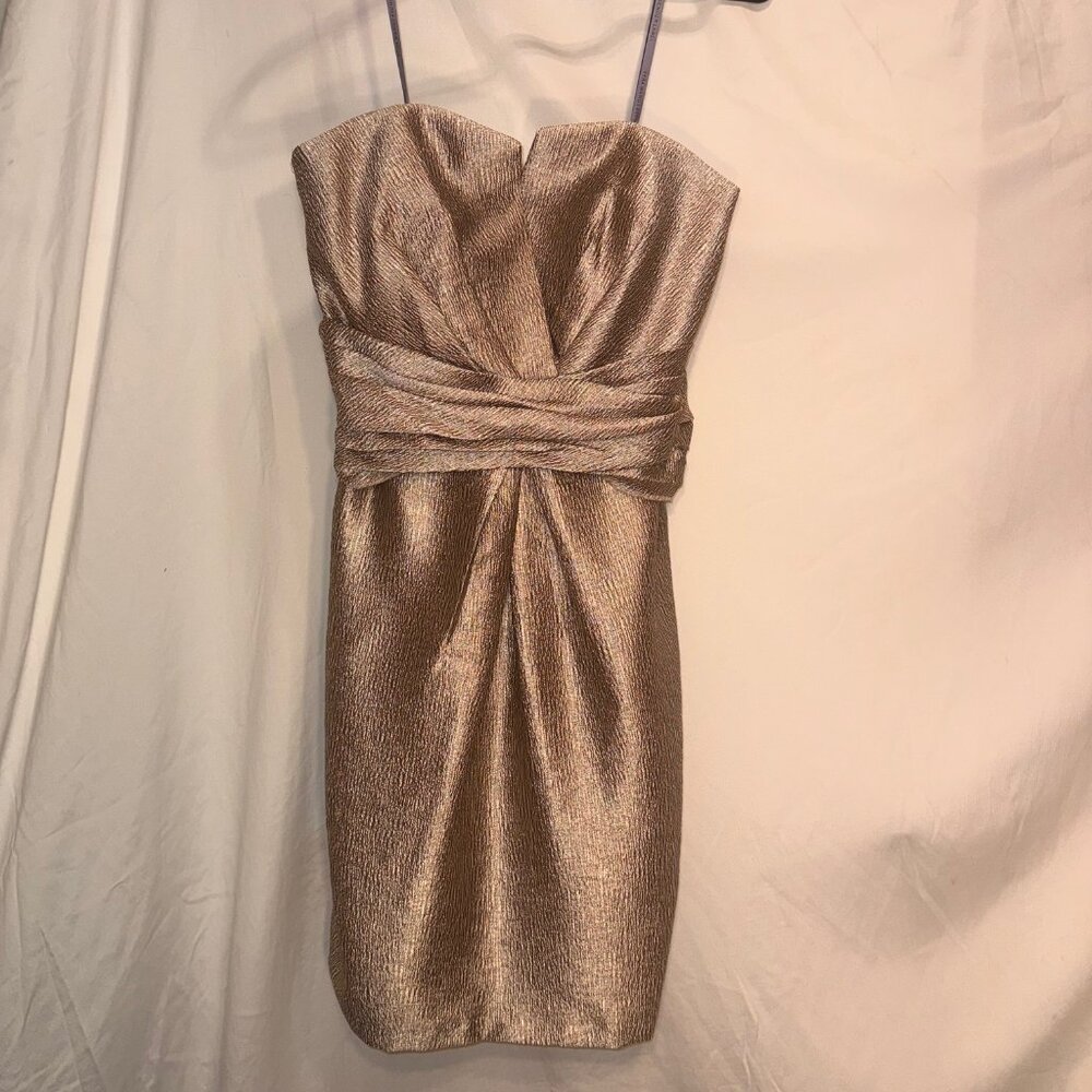 Vera Wang NWT Lavender Gold Metallic Strapless Mini Dress Knot Waist [Size 10]